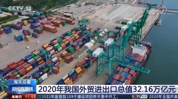 2020年貨物貿(mào)易進(jìn)出口總值32.16萬億元人民幣，同比增長1.9%
